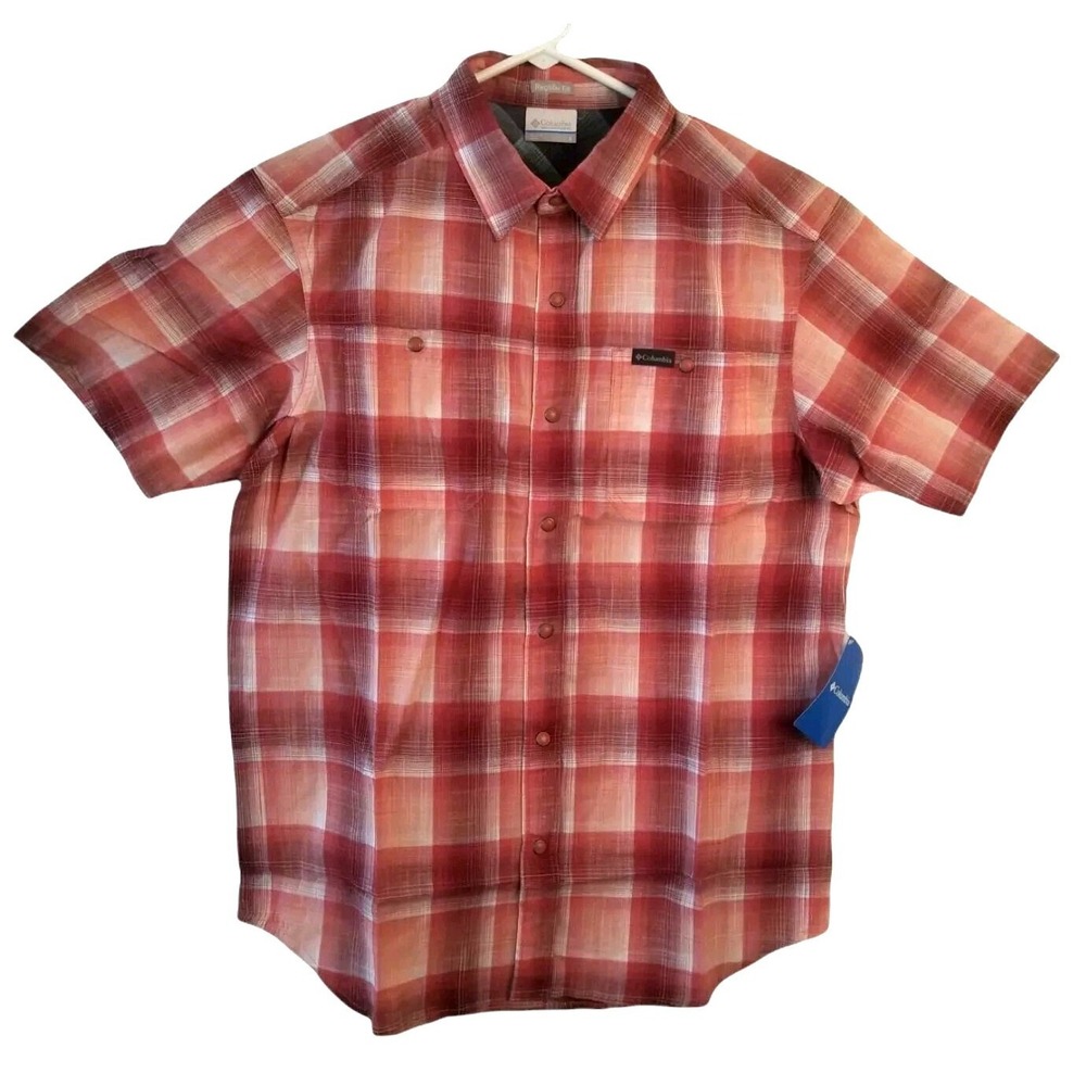 Columbia Leadville Ridge Short Sleeve Men's Shirt color red Size S PIT TO PIT 22